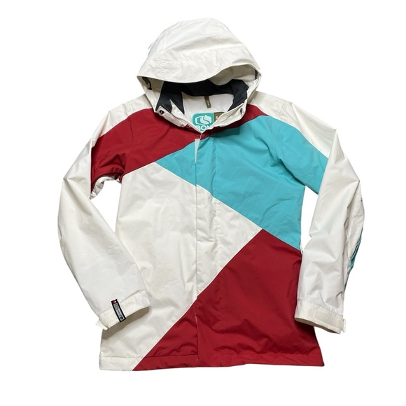 BONFIRE Echo Colorblock Winter Jacket White Red Blue Size Small - Picture 1 of 9